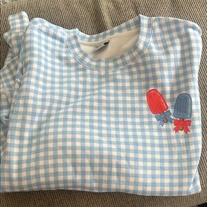 Blue Gingham Crew Neck Sweater